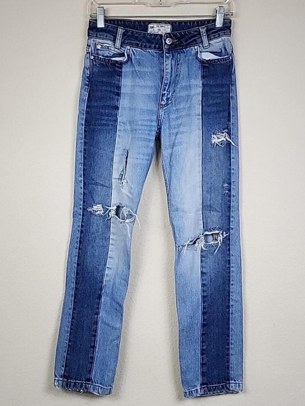 Free People Boho Distressed Size 24 Blue Jeans